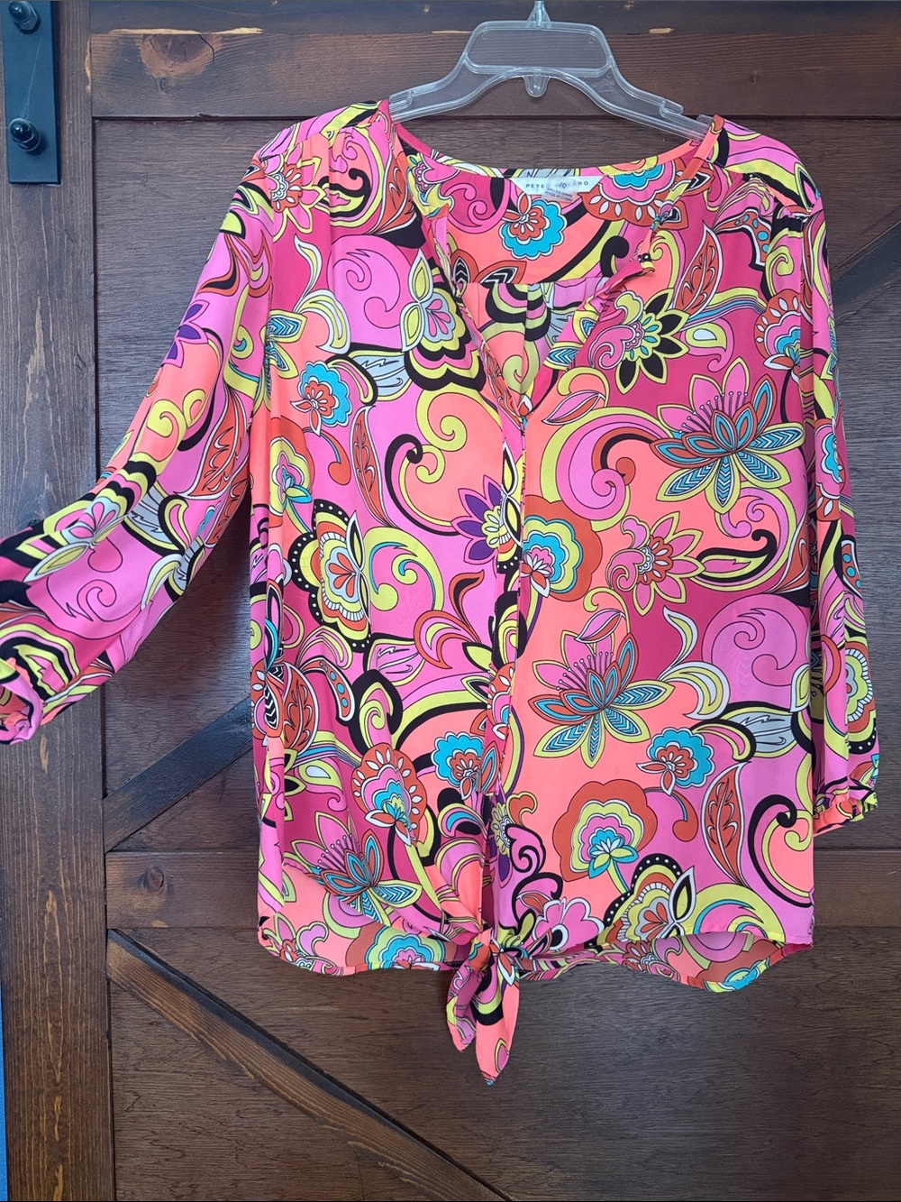 Peter Nygard Pink Multi Floral Tie-Front Blouse